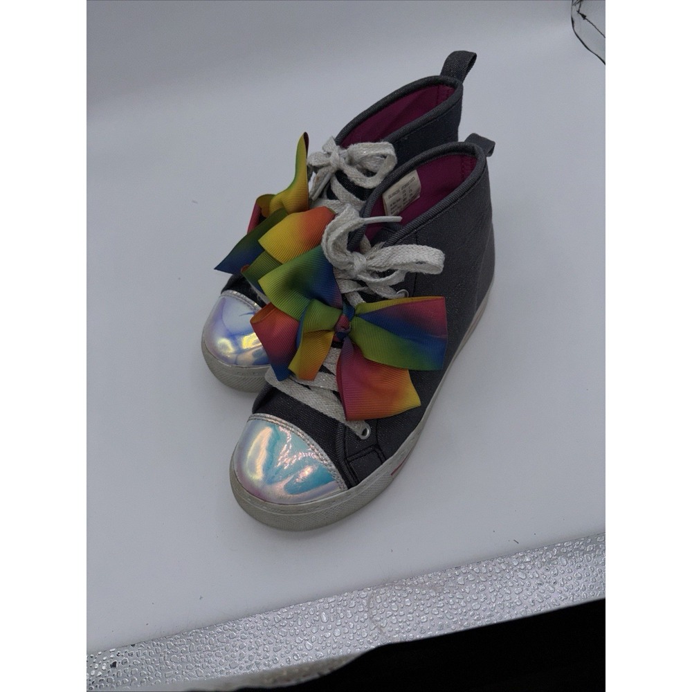 JoJo Siwa Hightop Sneaker Black/Large Rainbow Bows Youth Size 1